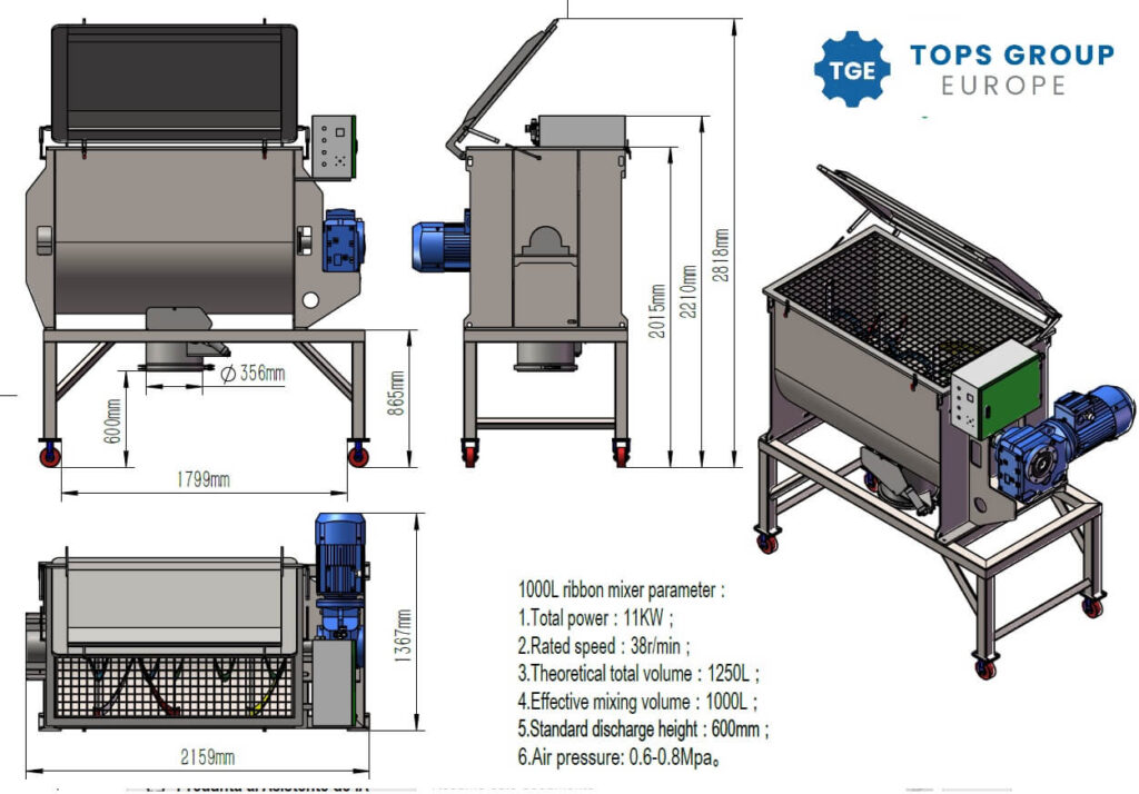 Mezcladora de palas TPW-1000 alta
